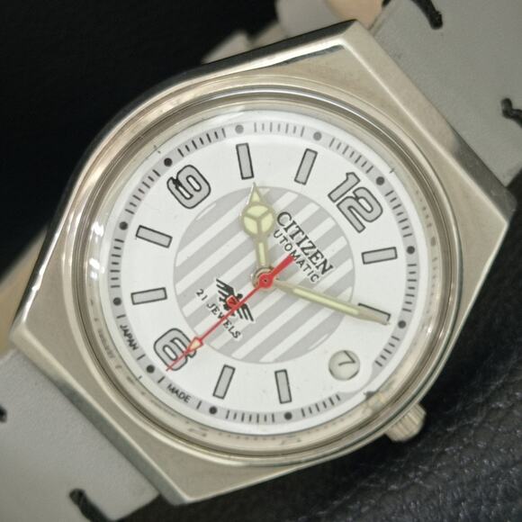 Vintage 1981 Citizen Automatic Mens Silver Watch W/daydate & White accents